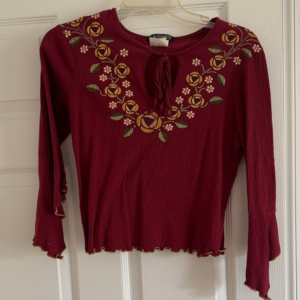 Maroon Blouse with Floral Accents by Angie